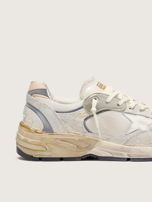 Dad-Star pour homme en daim et mesh avec étoile en cuir blanc et languette de talon en cuir beige