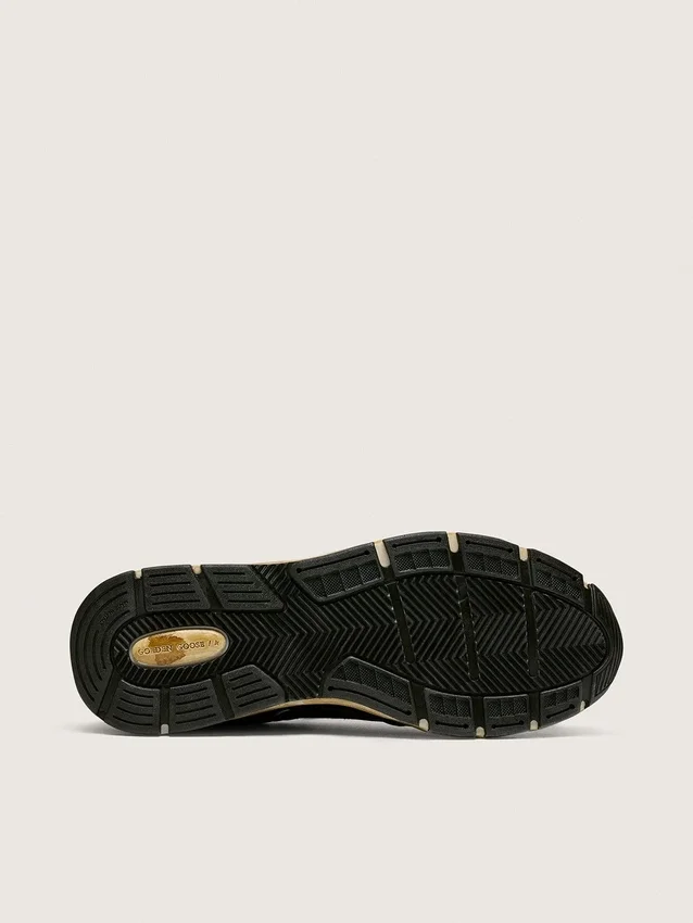 Dad-Star pour homme en maille noire et argentée et en cuir nappa, avec une étoile gris glacier