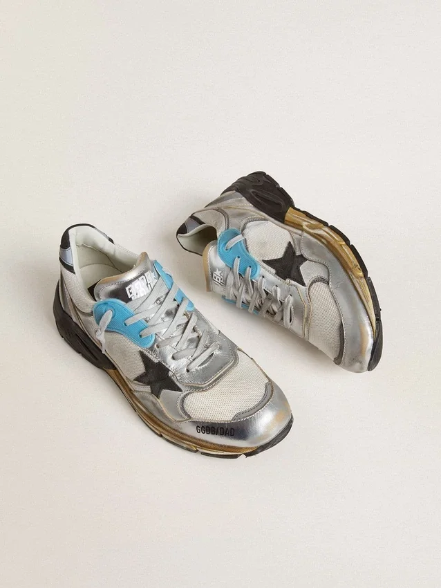 Dad-Star pour homme en mesh et cuir argenté métallisé avec étoile en cuir noir