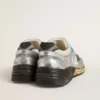Dad-Star pour homme en mesh et cuir argenté métallisé avec étoile en cuir noir