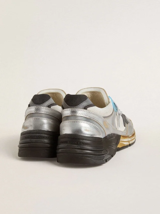 Dad-Star pour homme en mesh et cuir argenté métallisé avec étoile en cuir noir