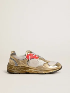 Dad-Star pour homme en mesh et cuir doré à la feuille avec étoile en cuir blanc
