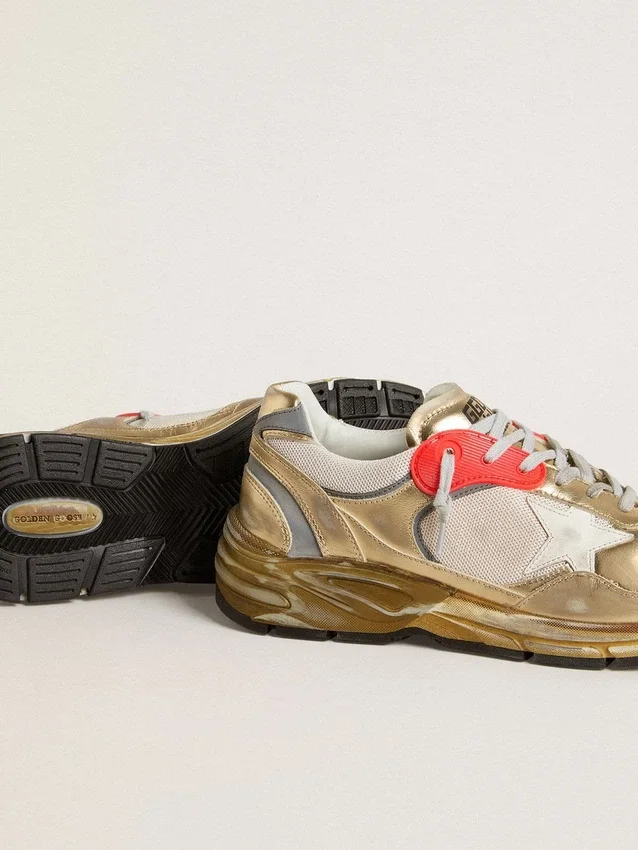 Dad-Star pour homme en mesh et cuir doré à la feuille avec étoile en cuir blanc
