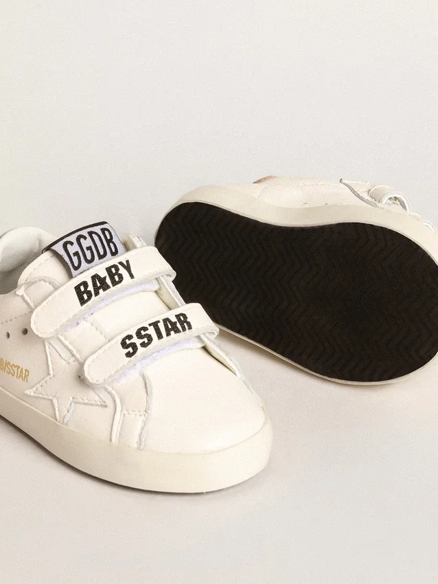 Ensemble « Baby School » en cuir nappa blanc avec languette de talon en cuir rose