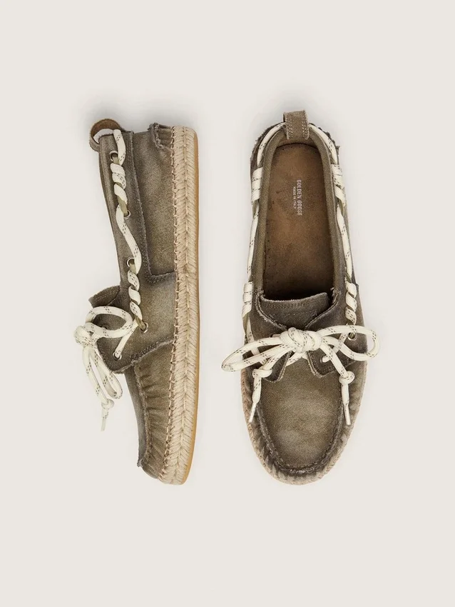 Espadrilles Cruise pour homme en toile vert militaire avec lacets de randonnée blancs
