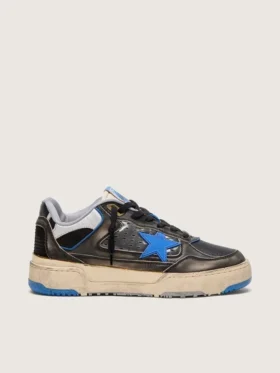 Forty2 pour homme en caoutchouc mousse noir et cuir, avec étoile en TPU et languette de talon en cuir noir