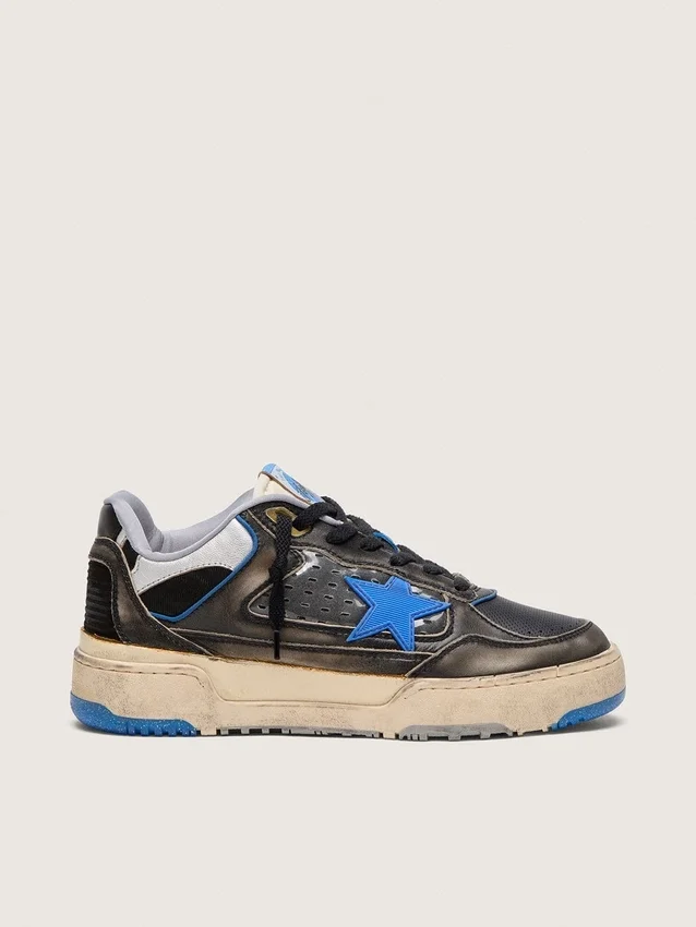 Forty2 pour homme en caoutchouc mousse noir et cuir, avec étoile en TPU et languette de talon en cuir noir