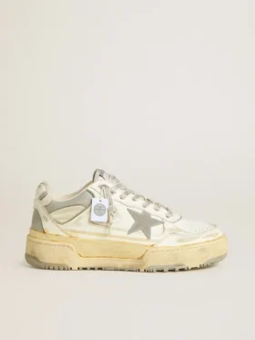 Forty2 pour homme en cuir blanc avec lacets ornés de cristaux Swarovski et étoile en TPU gris