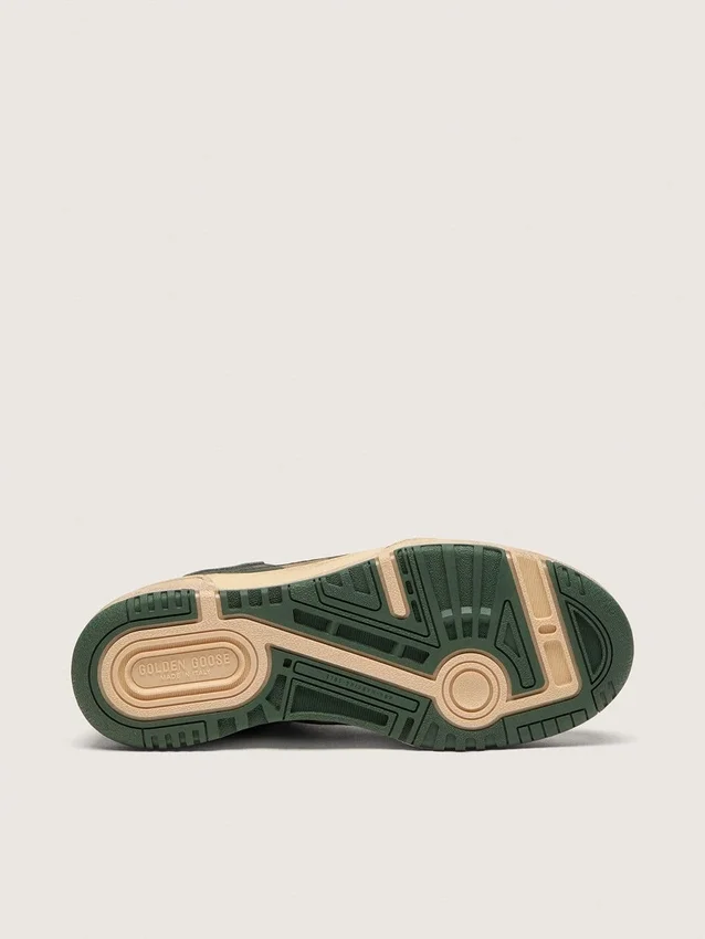 Forty2 pour femme en cuir vert et nylon crème, avec étoile en TPU et languette de talon en cuir argenté