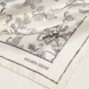 Foulard vintage en soie blanche à motif floral noir