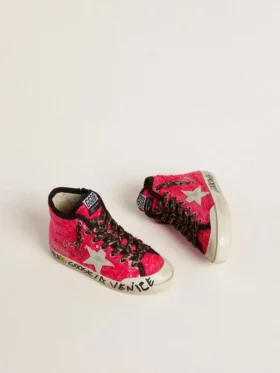 Francy Junior à paillettes avec étoile en daim gris glacé et lacets à imprimé animalier