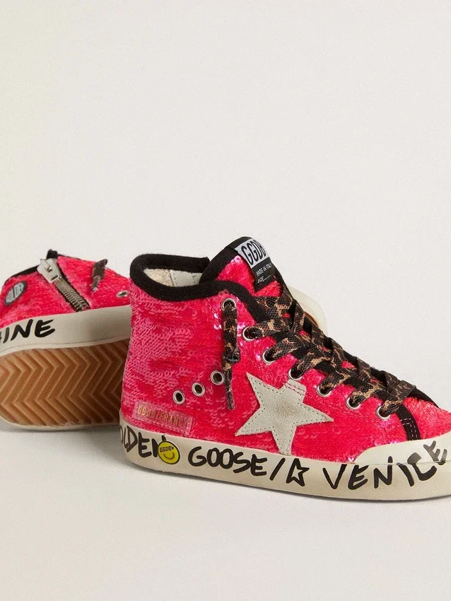 Francy Junior à paillettes avec étoile en daim gris glacé et lacets à imprimé animalier