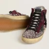 Francy LAB pour femme en daim bordeaux avec étoile en cuir noir brillant et strass