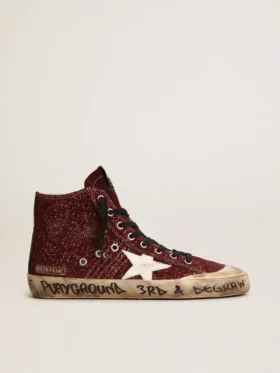 Francy Penstar en paillettes bordeaux avec une étoile en cuir blanc