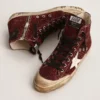 Francy Penstar en paillettes bordeaux avec une étoile en cuir blanc