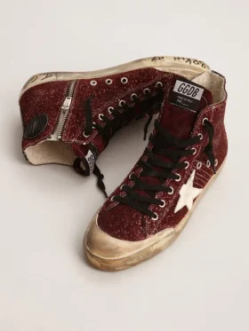 Francy Penstar en paillettes bordeaux avec une étoile en cuir blanc