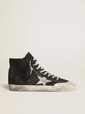 Francy Penstar en toile noire avec étoile en daim blanc et languette de talon en daim noir