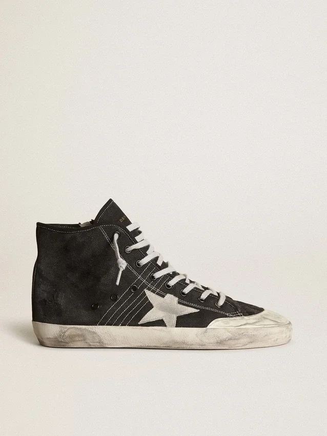 Francy Penstar en toile noire avec étoile en daim blanc et languette de talon en daim noir