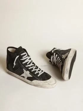 Francy Penstar en toile noire avec étoile en daim blanc et languette de talon en daim noir