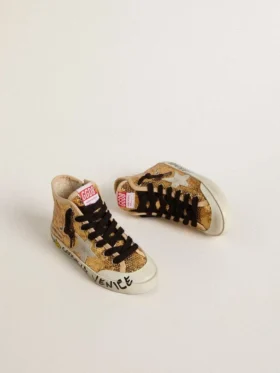 Francy Penstar Junior en paillettes dorées avec étoile en daim gris glacé