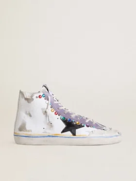 Francy Penstar LAB pour femme avec étoile en cuir noir et clous multicolores