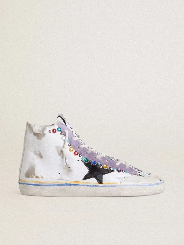 Francy Penstar LAB pour femme avec étoile en cuir noir et clous multicolores