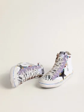Francy Penstar LAB pour femme avec étoile en cuir noir et clous multicolores