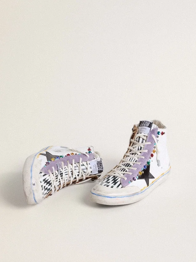 Francy Penstar LAB pour femme avec étoile en cuir noir et clous multicolores