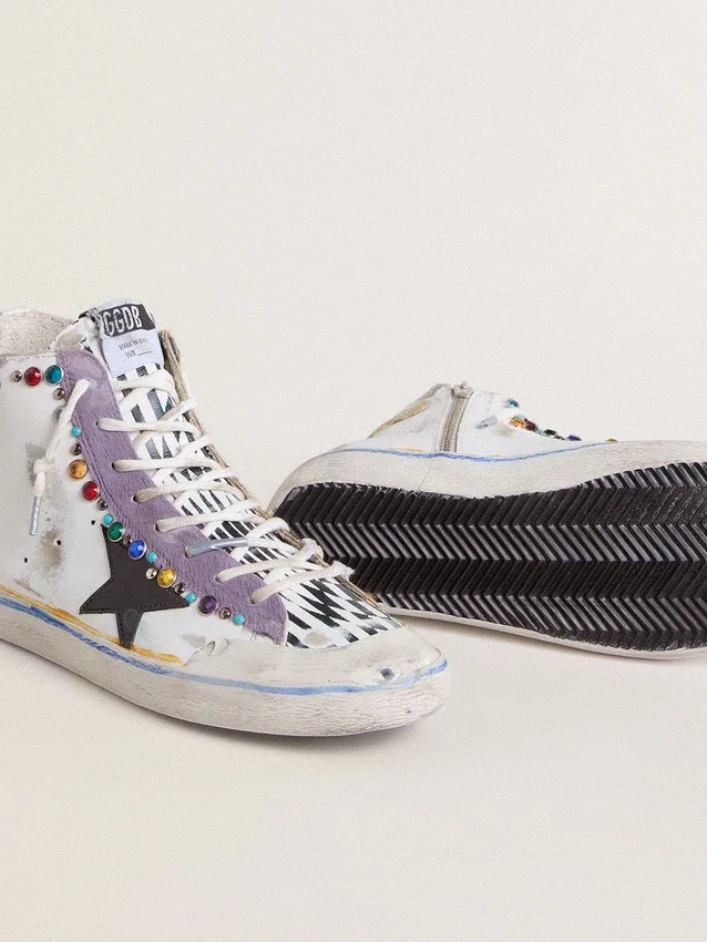 Francy Penstar LAB pour femme avec étoile en cuir noir et clous multicolores