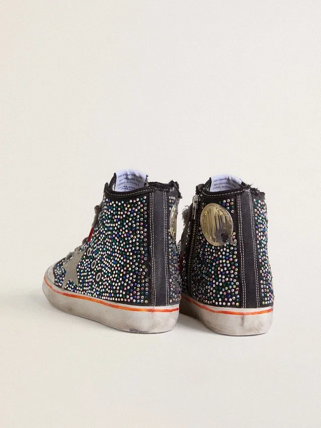 Francy Penstar LAB pour homme en toile noire avec strass multicolores