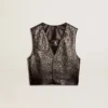 Gilet en cuir noir pour femme avec clous à effet dégradé