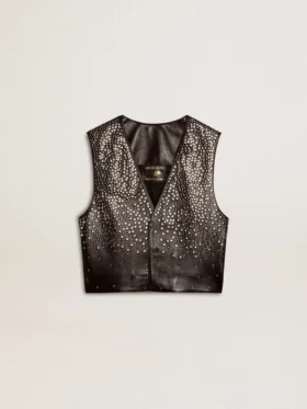 Gilet en cuir noir pour femme avec clous à effet dégradé