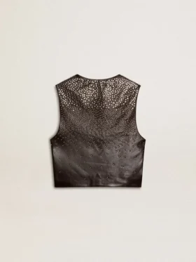 Gilet en cuir noir pour femme avec clous à effet dégradé