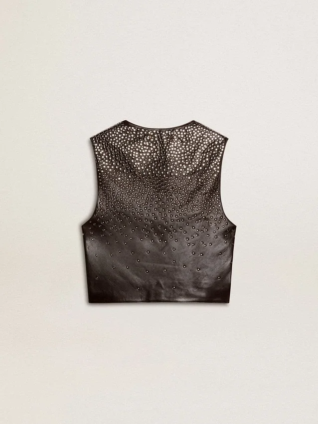 Gilet en cuir noir pour femme avec clous à effet dégradé