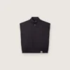 Gilet pour homme en sergé de coton bleu foncé avec fermeture à glissière et étiquette imprimée d’un drapeau