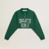 Green cropped polo sweat-shirt for women with print