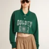 Green cropped polo sweat-shirt for women with print