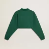 Green cropped polo sweat-shirt for women with print