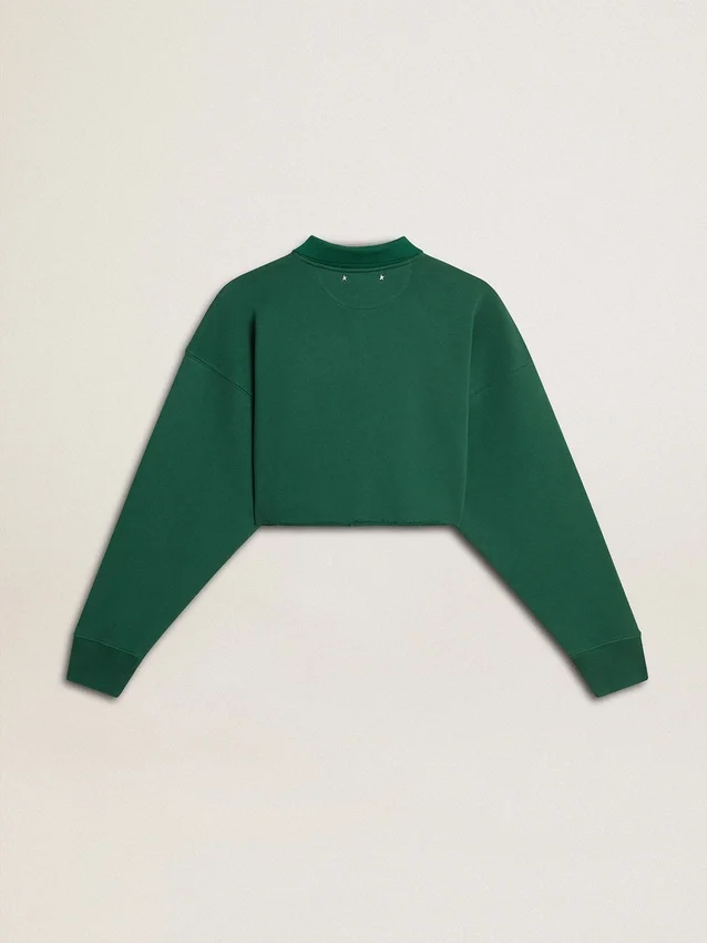 Green cropped polo sweat-shirt for women with print