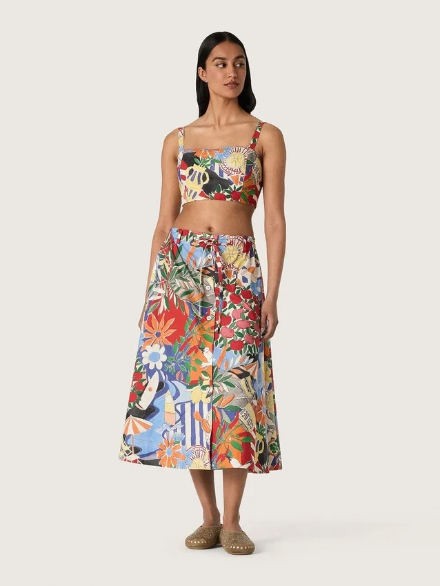 Jupe en coton pour femme à imprimé multicolore