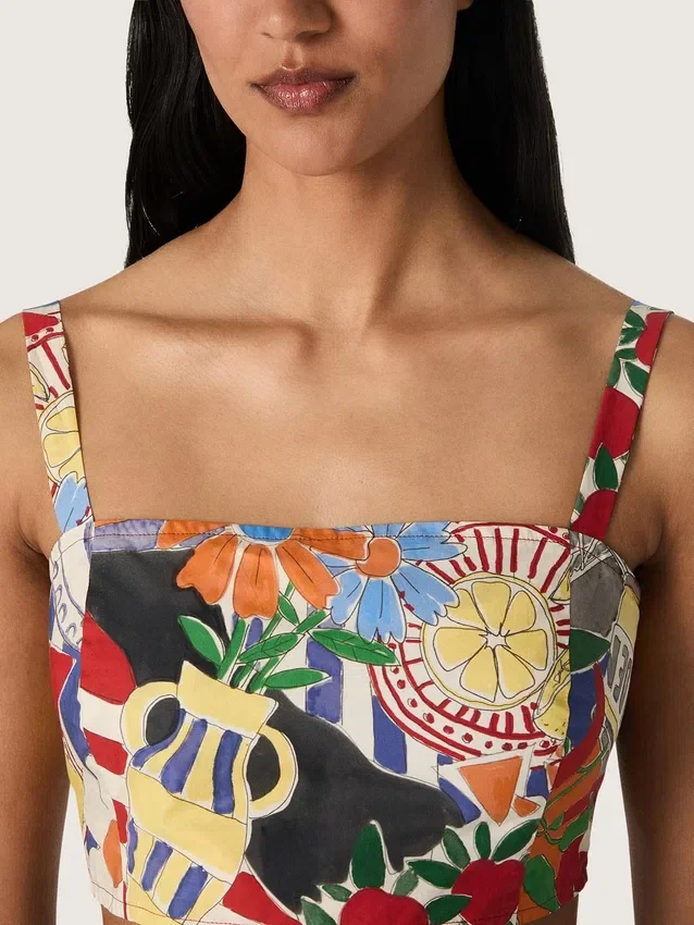 Haut en coton pour femme à imprimé multicolore