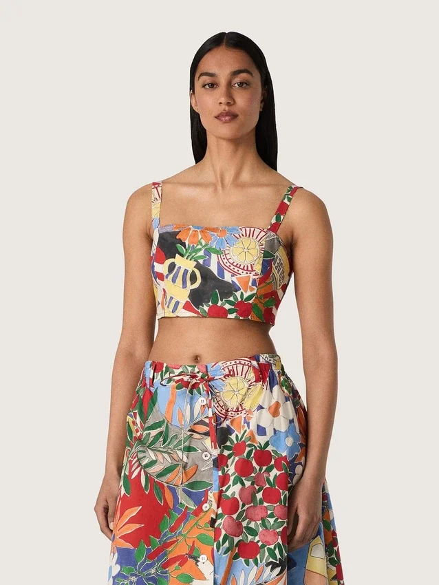 Haut en coton pour femme à imprimé multicolore