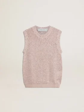 Haut en maille ajourée avec paillettes et détails contrastés