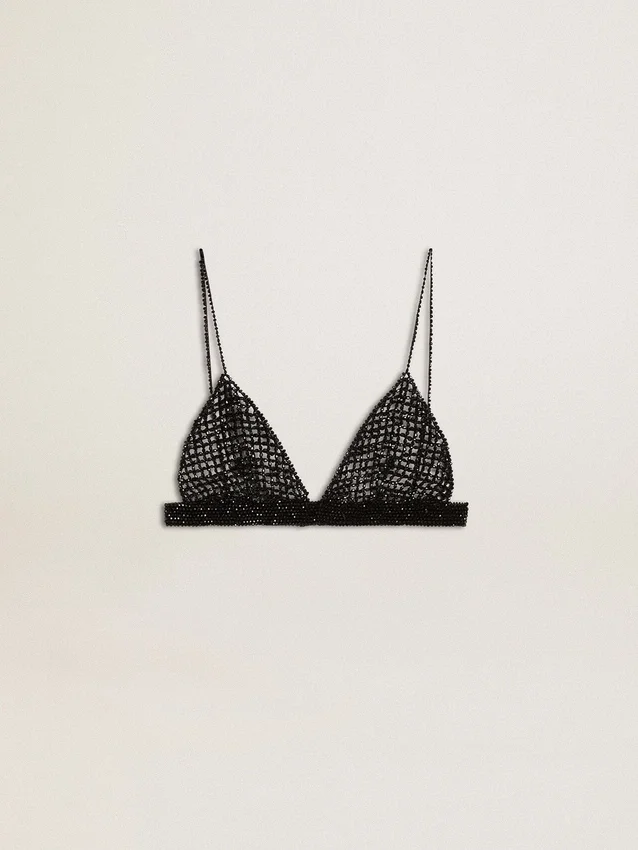 Haut noir en crochet pour femme avec cristaux