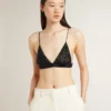 Haut noir en crochet pour femme avec cristaux
