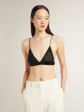 Haut noir en crochet pour femme avec cristaux