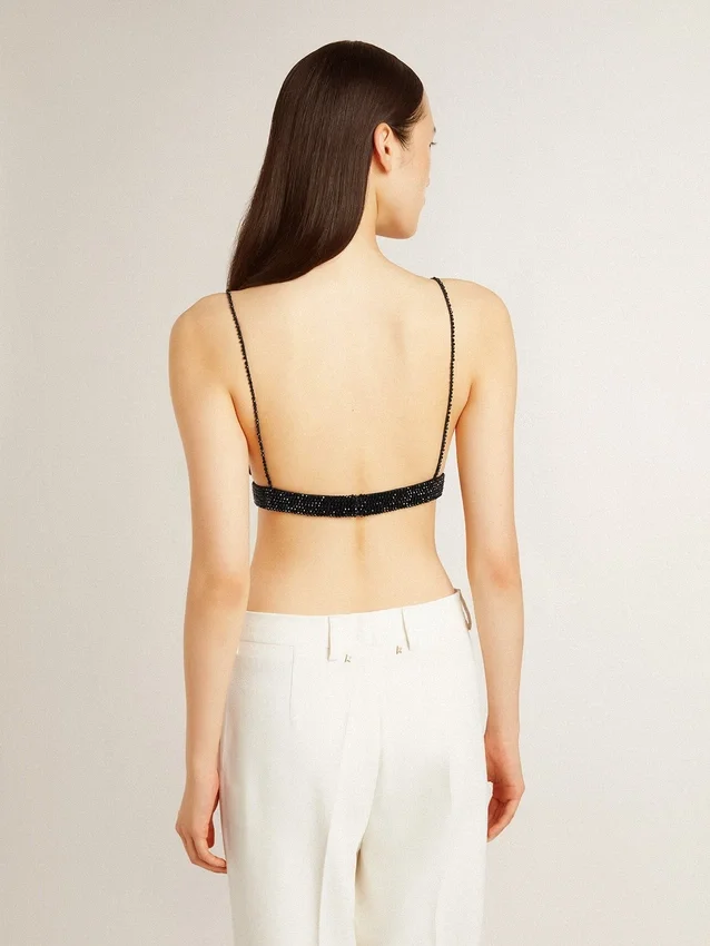 Haut noir en crochet pour femme avec cristaux
