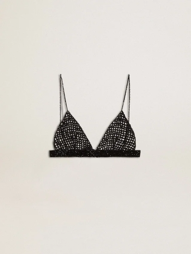 Haut noir en crochet pour femme avec cristaux