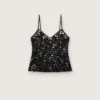 Haut pour femme en tulle noir à motif floral en paillettes noires