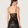Haut pour femme en tulle noir à motif floral en paillettes noires